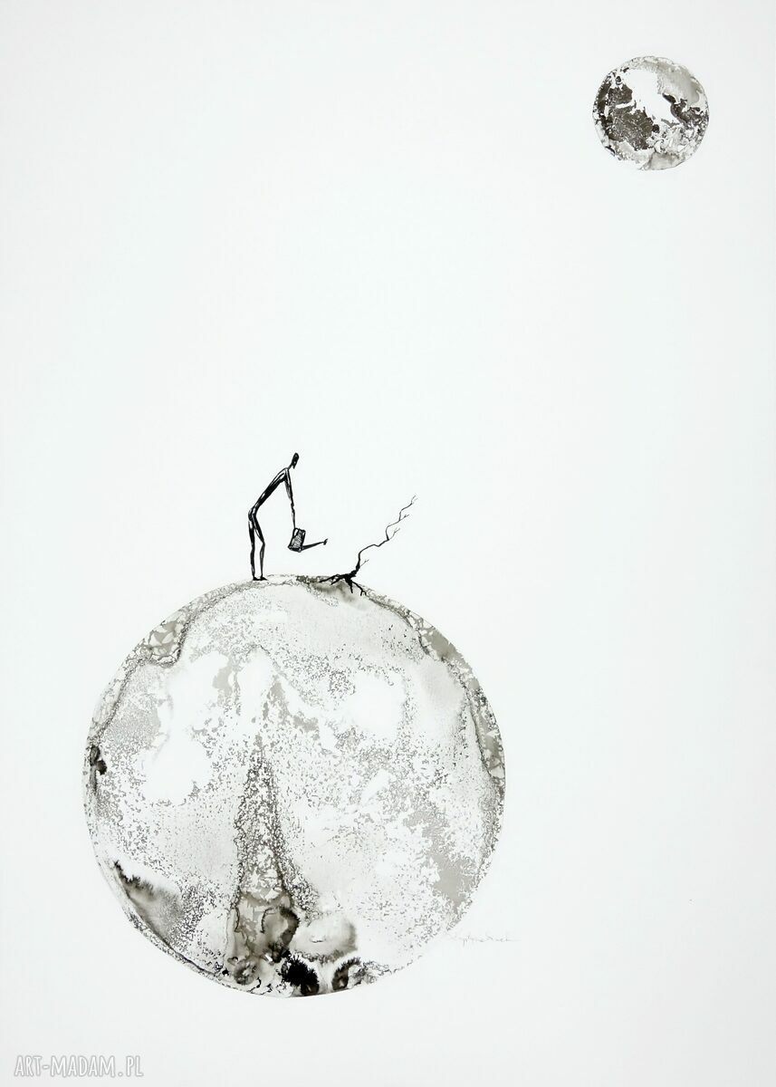 Grafika 50x70 cm ręcznie malowana tuszem abstrakcja czarno biała Dreams
