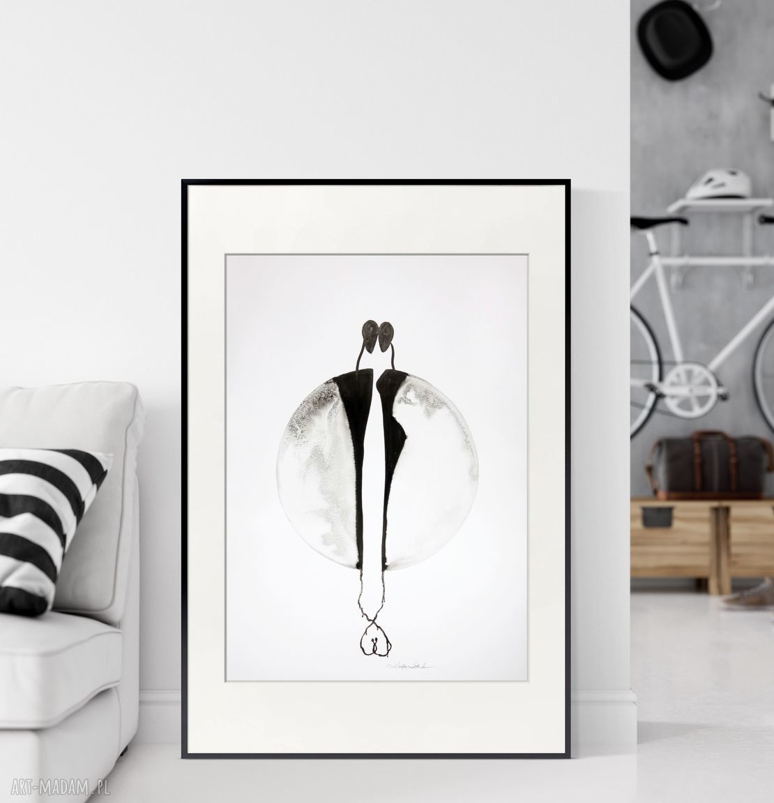 Grafika X 50x70 cm - ręcznie malowany plakat abstrakcja czarno-biała