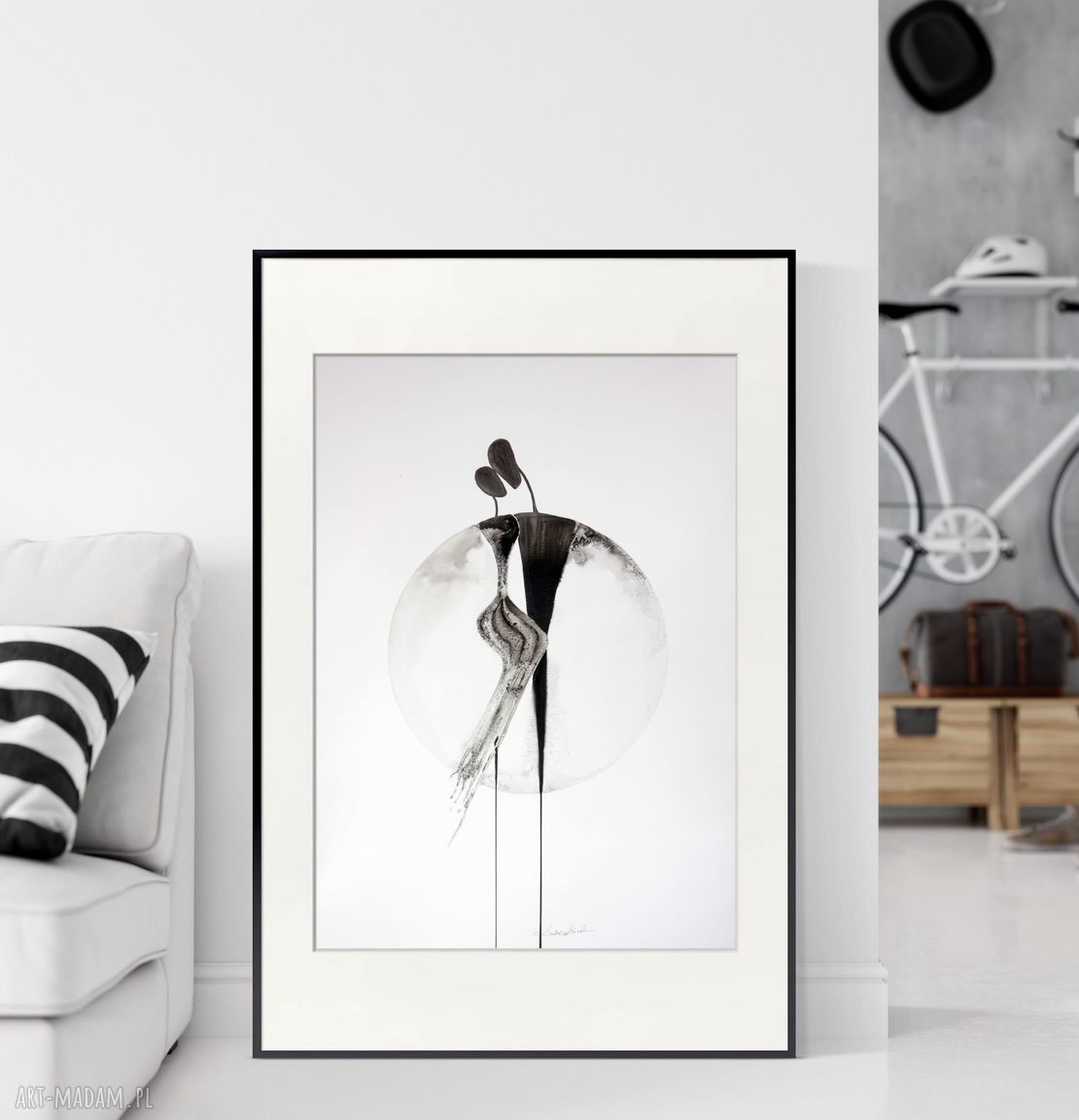 Grafika 50x70 ręcznie malowana tuszem - elegancki minimalizm (plakat)