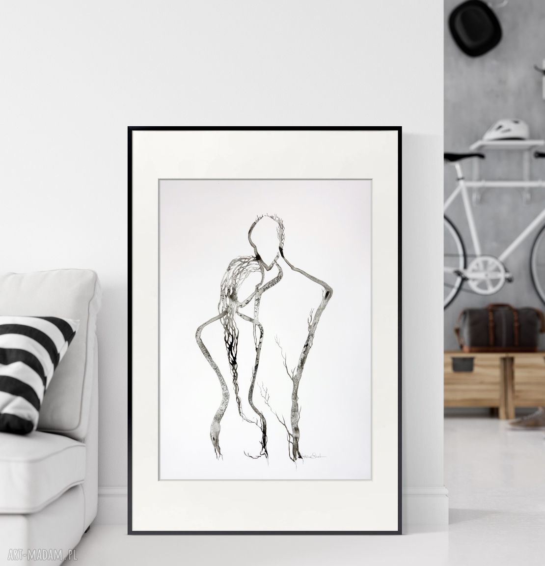Grafika 50 x 70 cm ręcznie malowana tuszem - elegancki minimalizm i abstrakcja