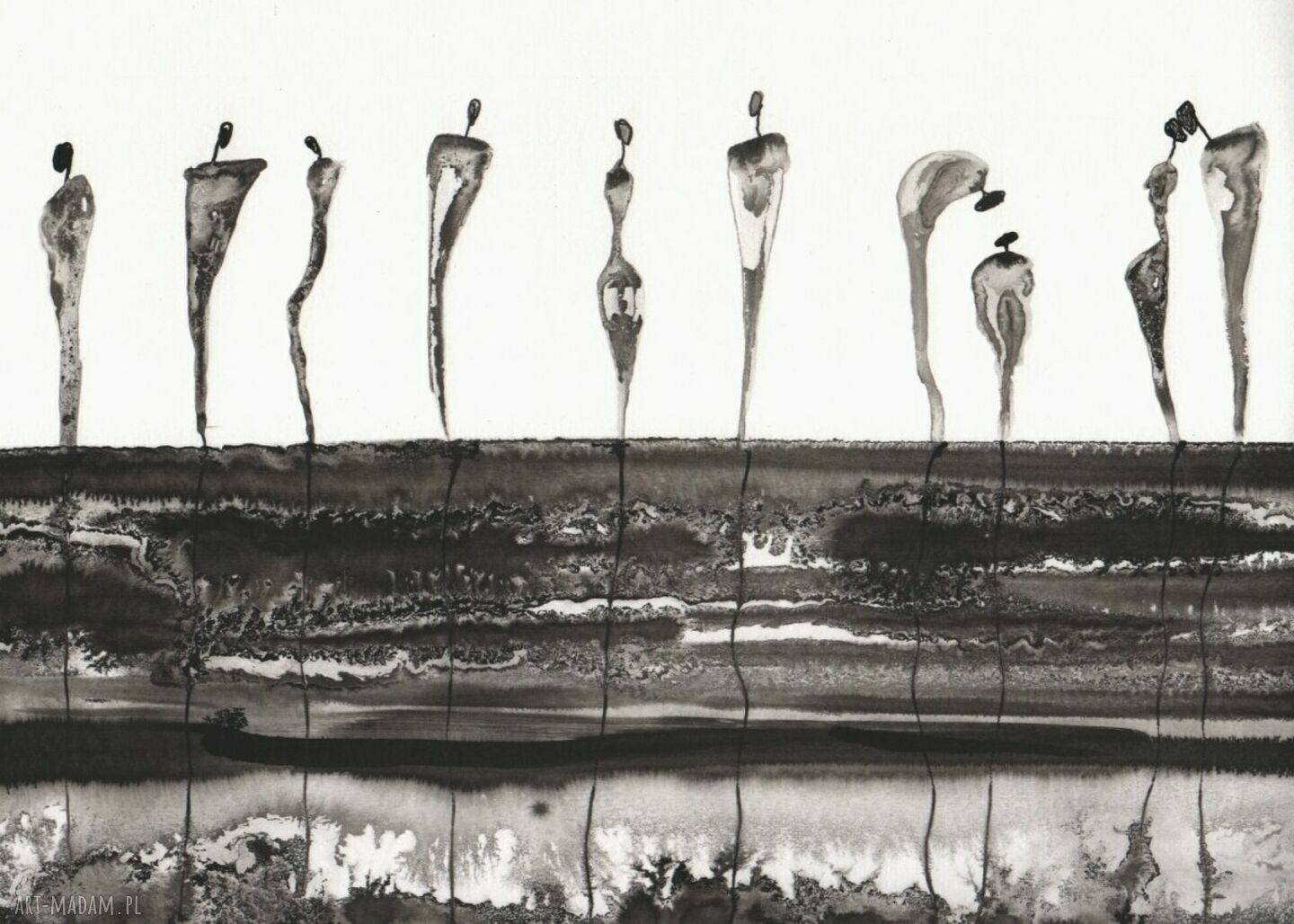 Grafika 50x70 cm ręcznie malowana - abstrakcja czarno-biała