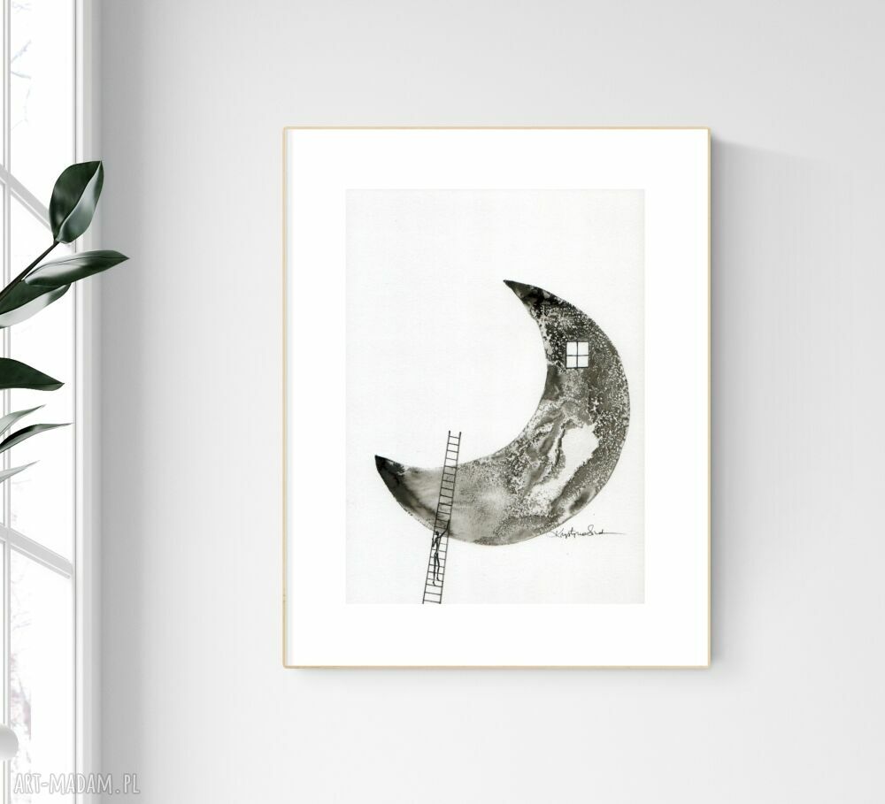 Biała grafika handmade A4 minimalizm do salonu - art Krystyna Siwek