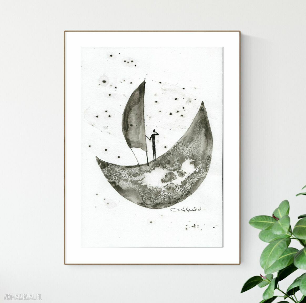 Grafika A4 malowana ręcznie - minimalizm czarno-biała abstrakcja Dreams (ink)
