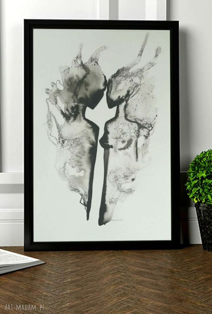 Oryginalna grafika A3 - rysunek tuszem Body Flowers (czarno-biały)