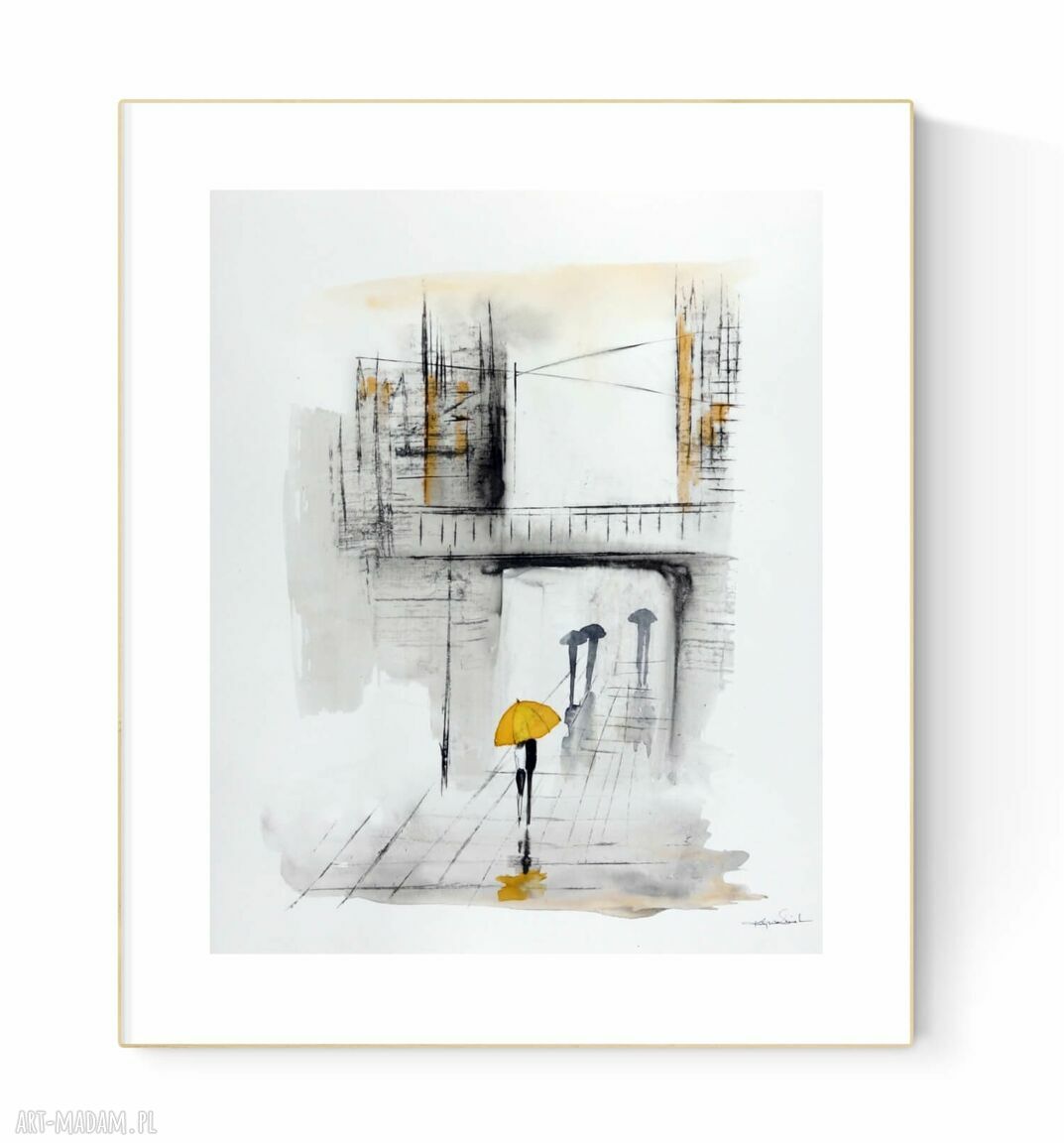 Obraz 40x50 cm ręcznie malowany tuszem - czarno-biała abstrakcja na papierze akwarelowym 300 g