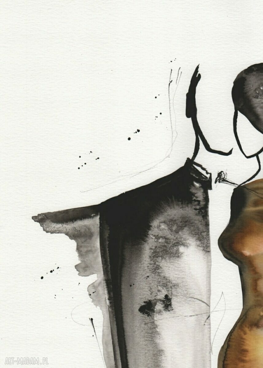 Obraz 50x70 cm ręcznie malowany tuszem abstrakcja czarno biała z certyfikatem autentyczności (sprzedany)