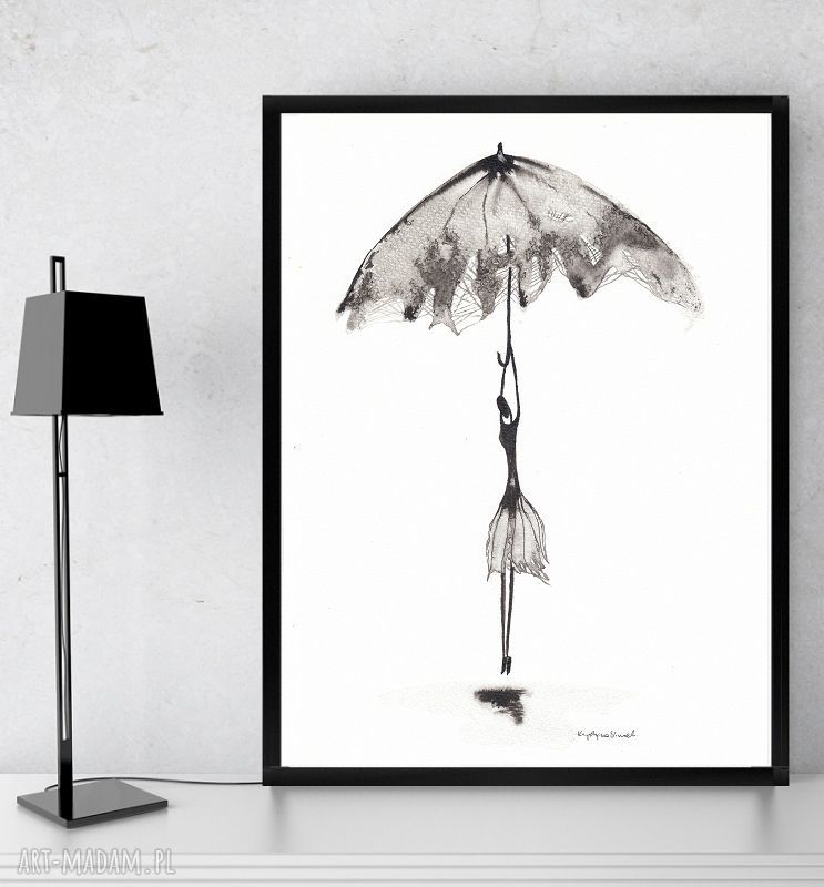 Nowoczesna grafika czarno-biała minimalizm „Rain” - rysunek tuszem 21x29,7 cm