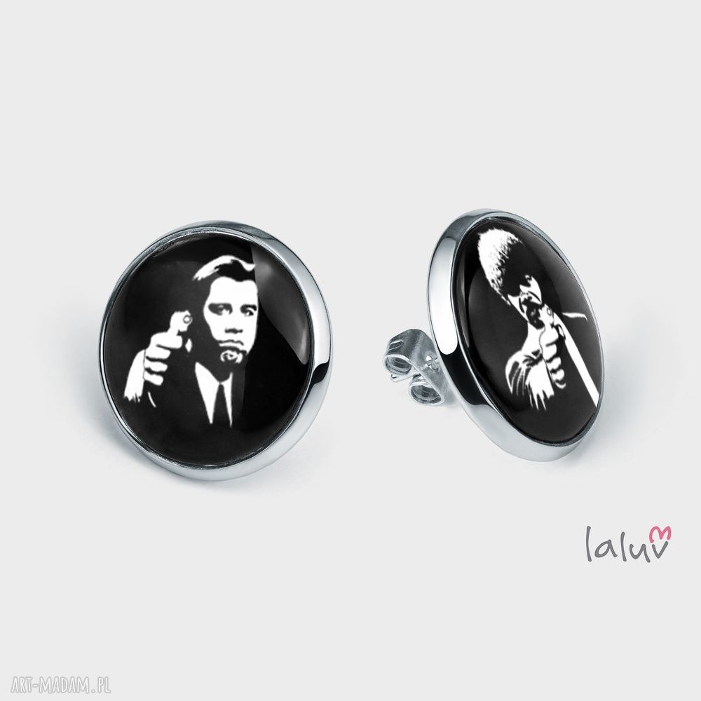 Kolczyki sztyfty PULP FICTION - ręcznie robione z grafiką Tarantino (antyalergiczne)