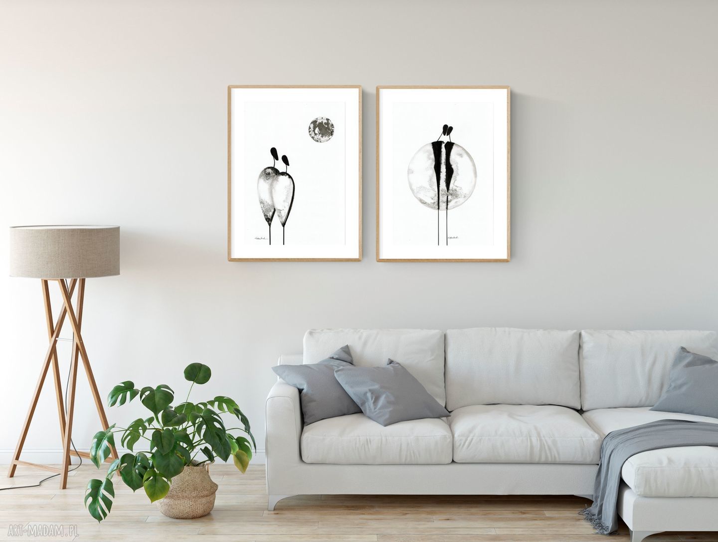 Zestaw 2 obrazów A3 30x40 cm - czarno-białe minimalizmy Relationships (ręcznie malowane) - art-Madam.pl