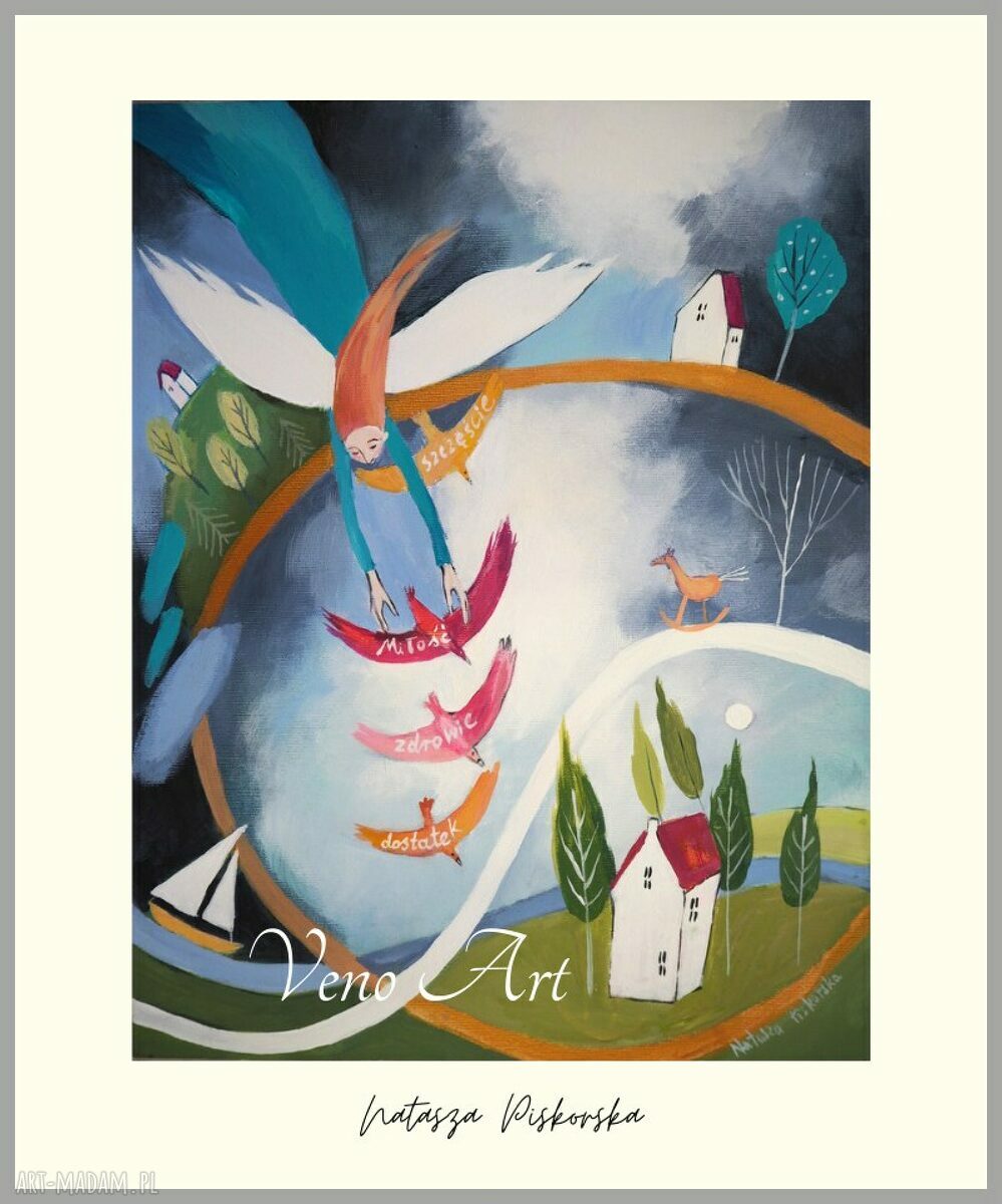 Grafika „Anioł na szczęście” 40x46 cm - Natasza Piskorska