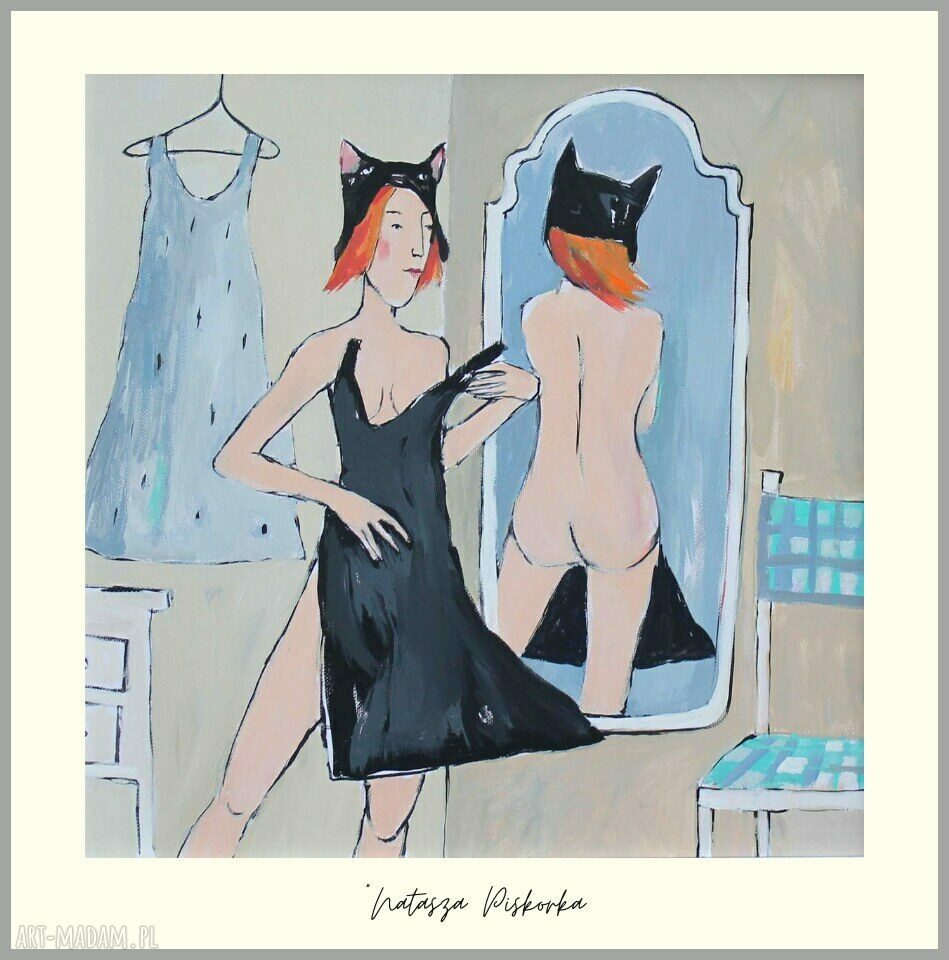 Grafika „Kocie przebieranki” Nataszy Piskorskiej - 40x40 cm, gotowa do zawieszenia