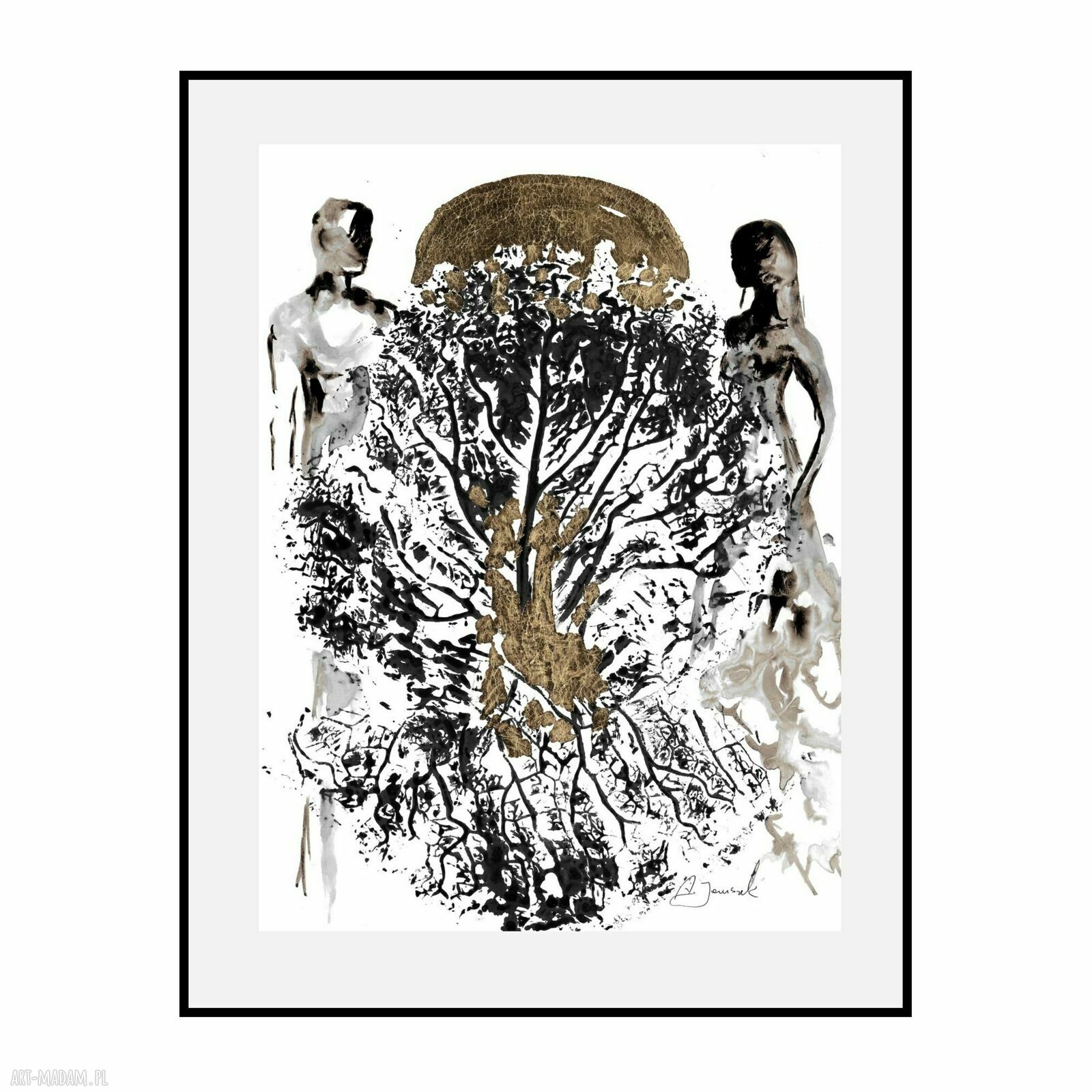 Grafika „Ona i On” malowana i złocona ręcznie - 30 x 40 cm