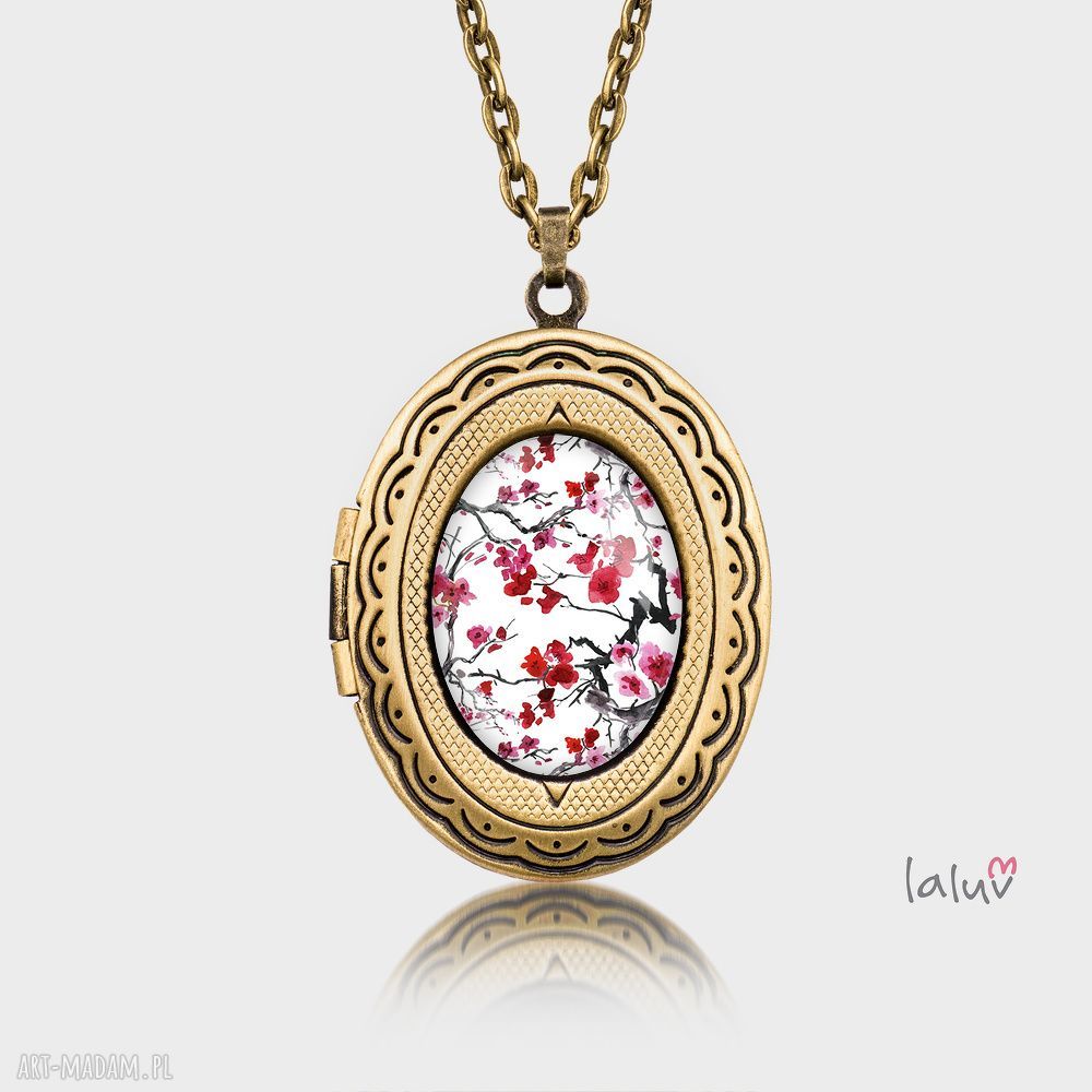 Sekretnik owalny JAPAN FLOWERS - ręcznie robiony wisiorek ze szkiełkiem art-Madam.pl