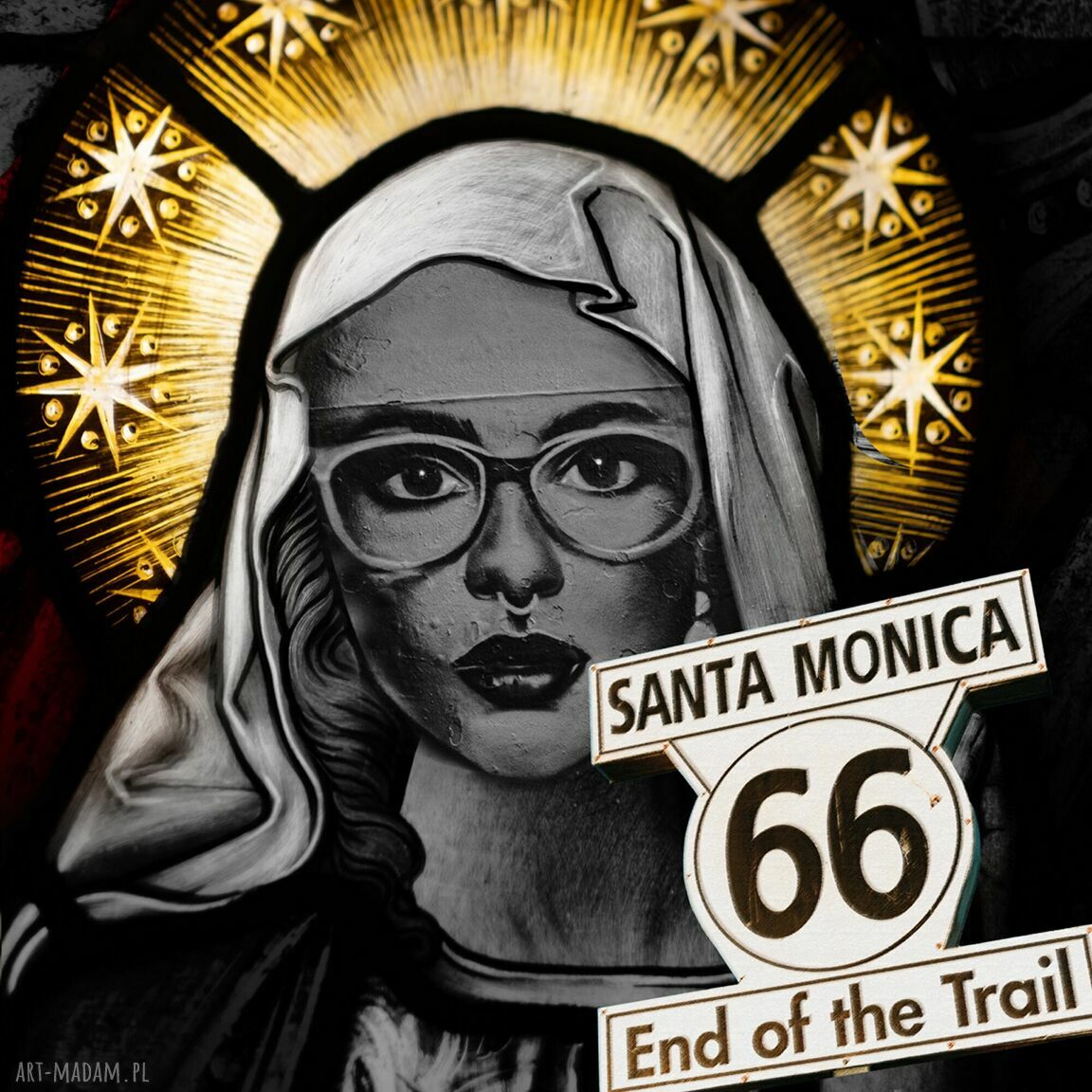 Grafika w ramie Santa Monica - surrealistyczna oprawa 50x70 cm z czarną ramą