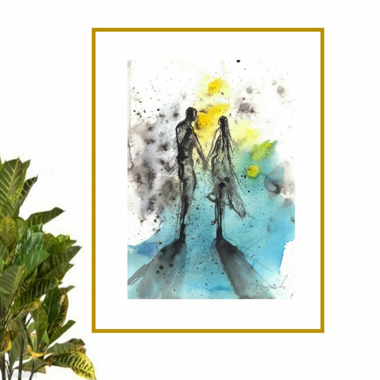 Grafika „Ona i On” 21 x 30 cm - ręcznie malowana akwarelą i tuszem