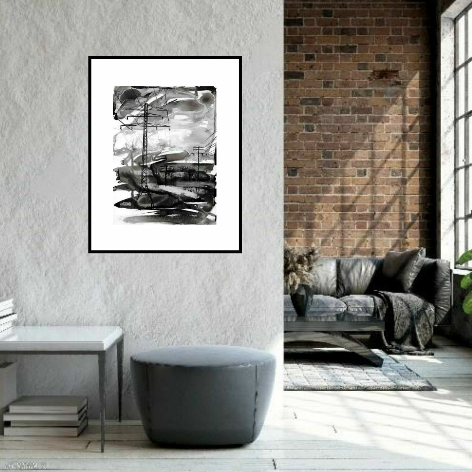 Grafika "Pejzaże industrialne" 30x40 cm - black ink art, ręcznie malowana pojedynczy egzemplarz