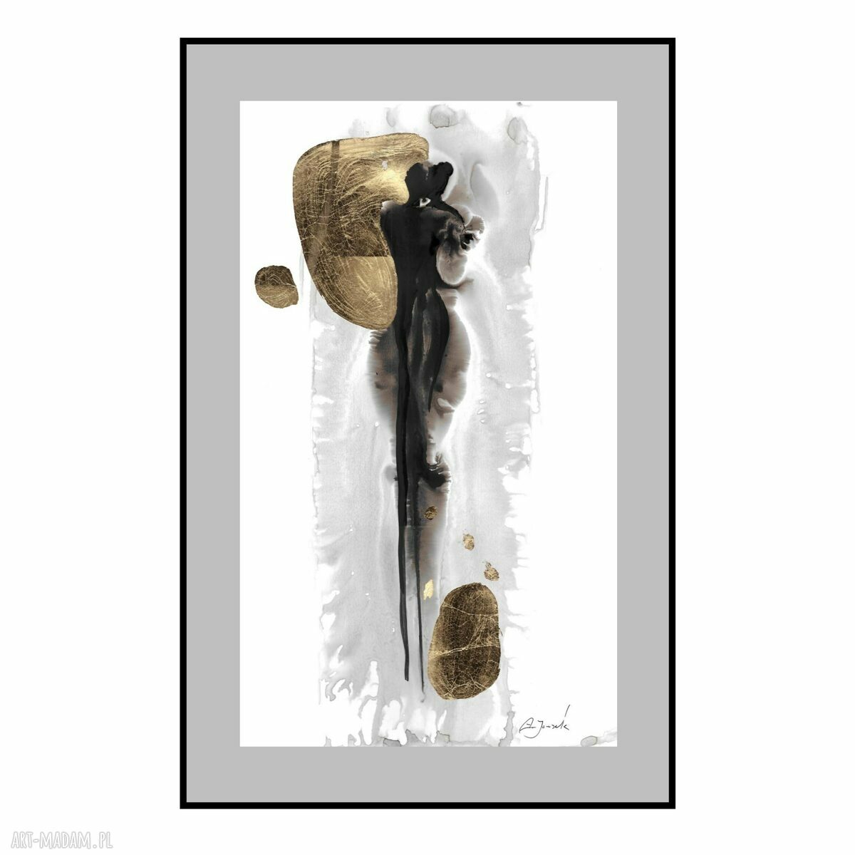 Grafika z cyklu „Razem” malowana i złocona ręcznie 30 x 50 cm