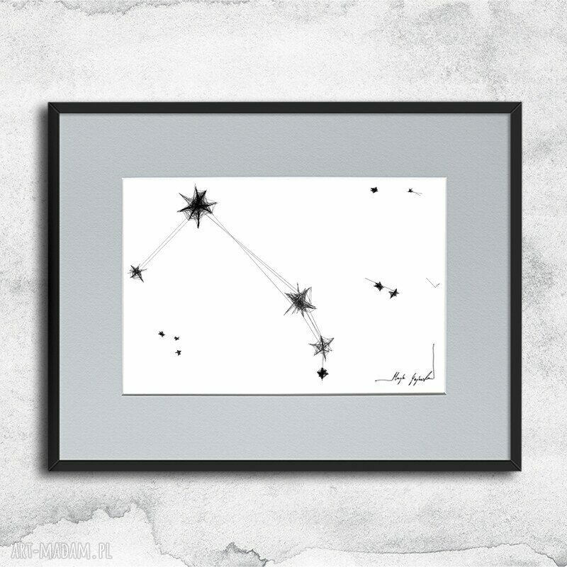 Grafika z ramą zodiak Baran - czarno-biała dekoracja gotowa do powieszenia