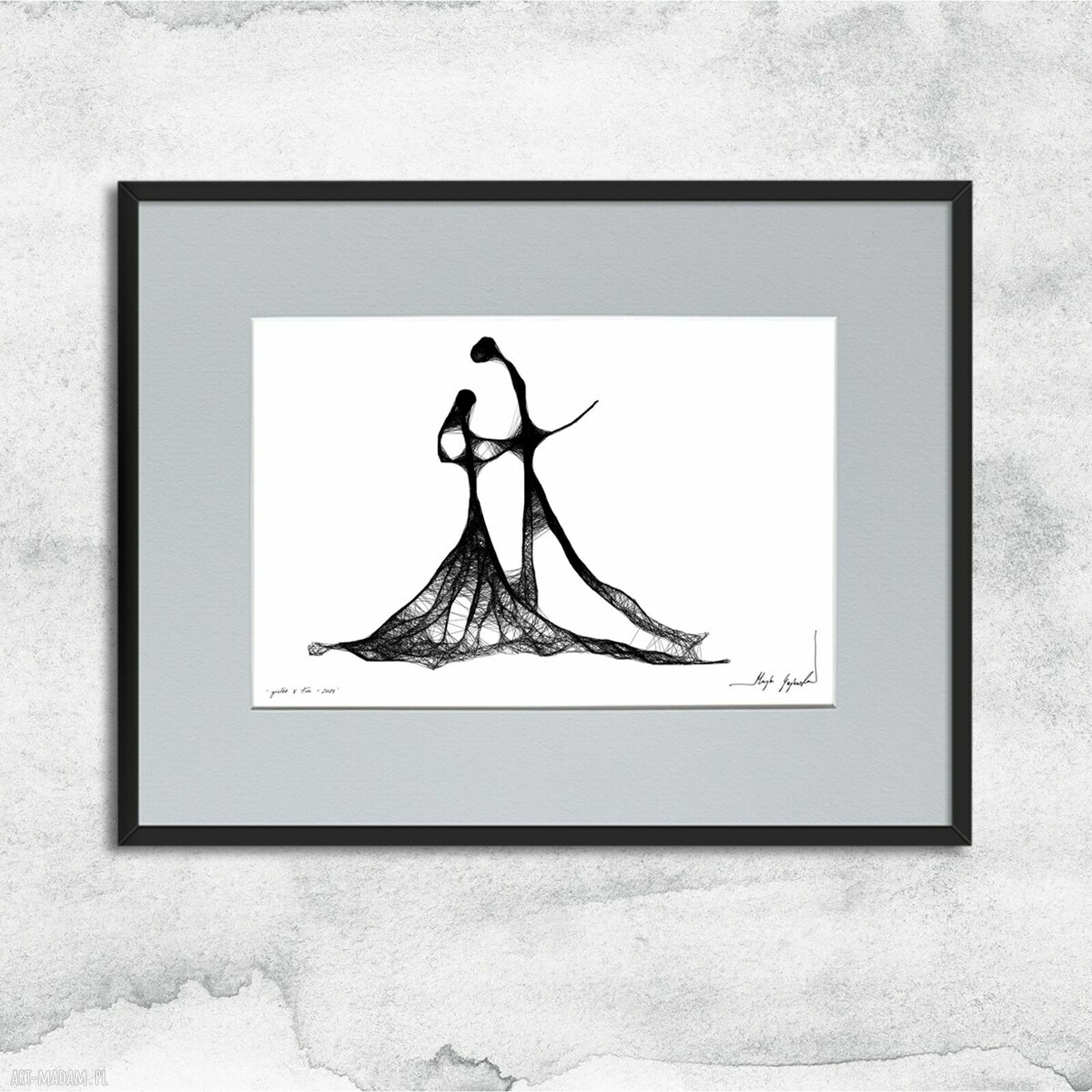 Autorska czarno-biała grafika z ramą 31x22 cm - gotowa do powieszenia