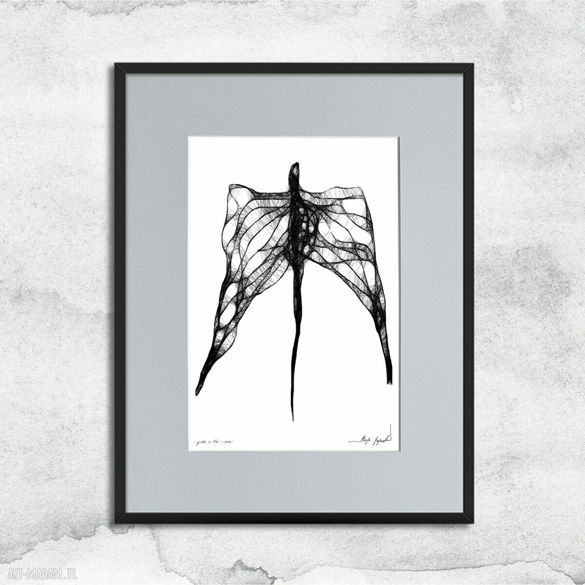 Grafika z ramą - Anioł nr 127 czarno-biała
