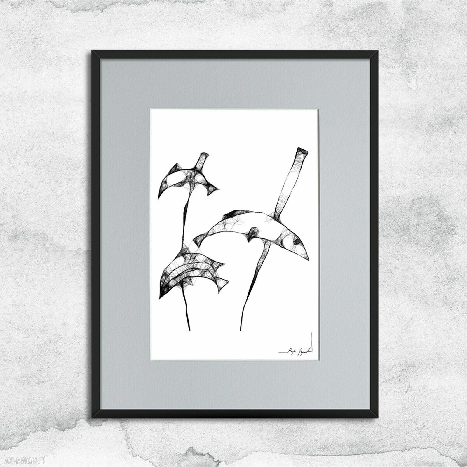 Czarno-biała grafika z ramą nr 13 - dekoracja do przedpokoju i biura, gotowa do powieszenia 31x22 cm