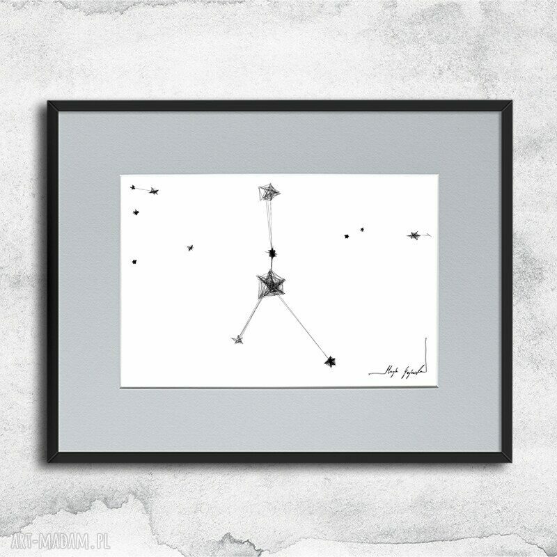 Grafika z ramą Rak - zodiak w czarno-białej odsłonie