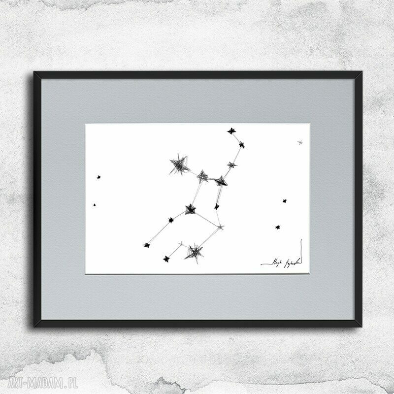 Grafika z ramą - znak zodiaku Panna czarno-biała