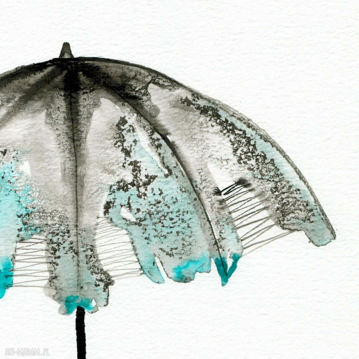 Zestaw 2 grafik A3 z turkusem abstrakcja „Rain”, ręcznie tuszem (bez ramek)