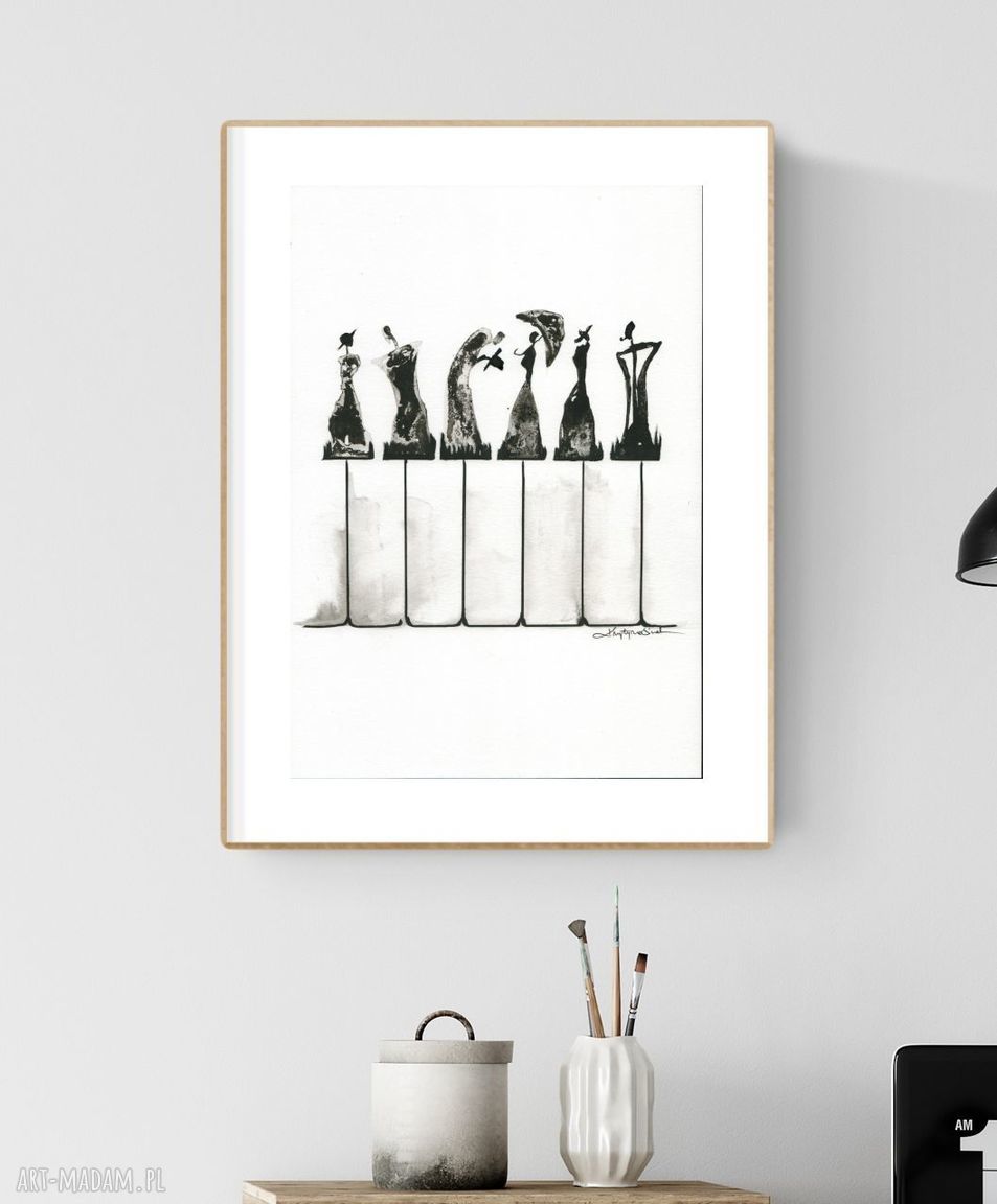 Grafika A4 malowana ręcznie - minimalistyczna czarno-biała ilustracja