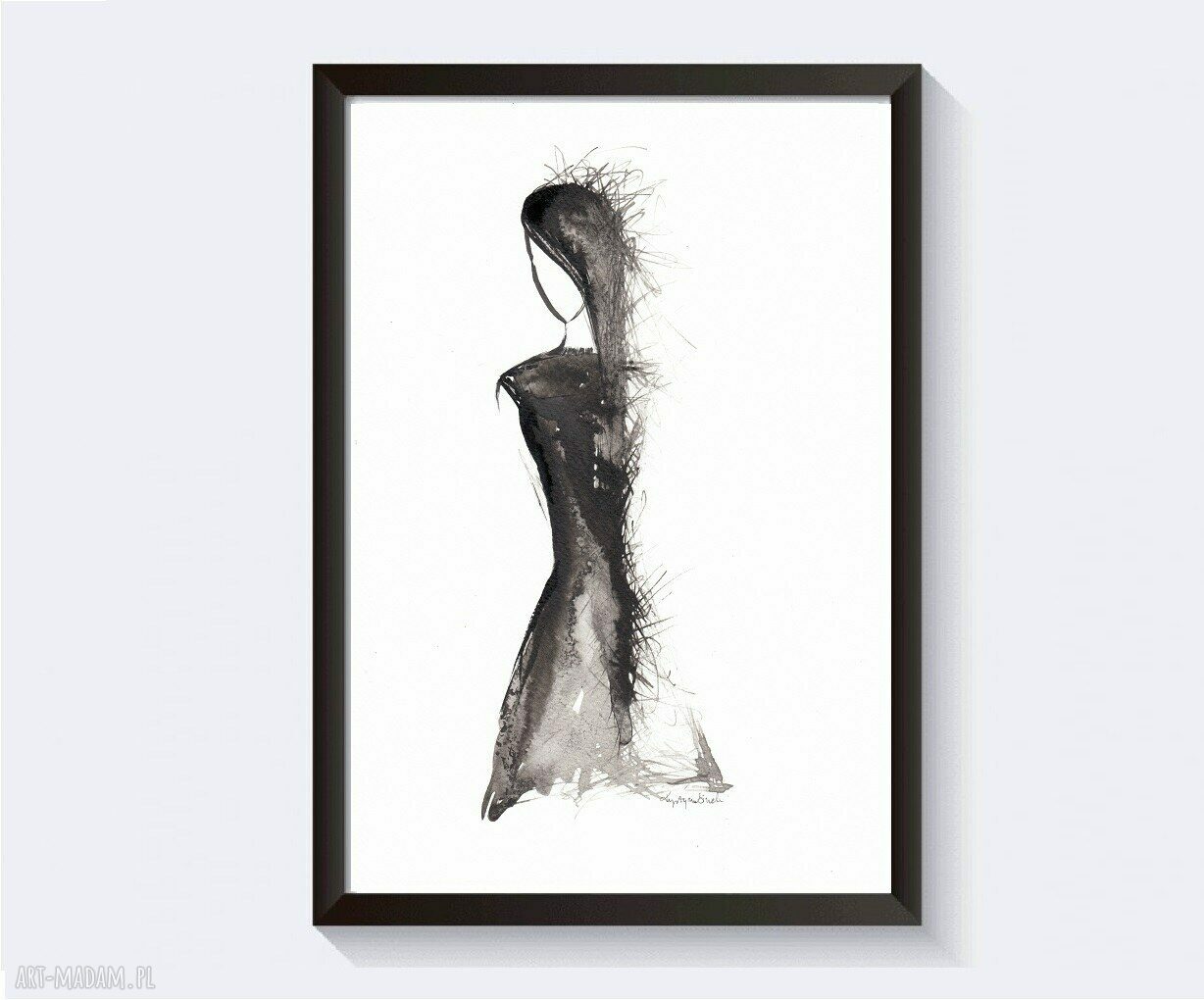 Obraz tuszem na papierze akwarelowym A4 kolekcja Woman (czarno biały)