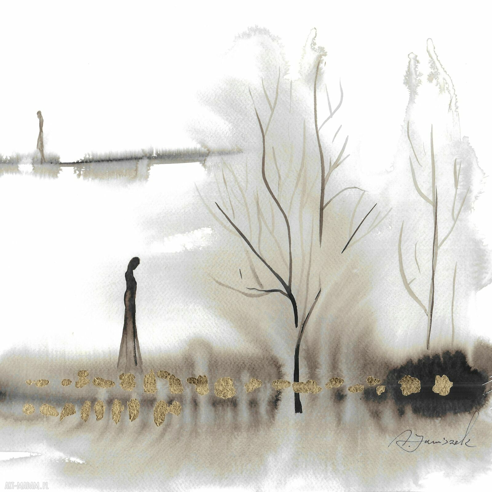 Dyptyk z cyklu „Obecność” 2x40x50 cm - ręcznie malowana i złocona grafika