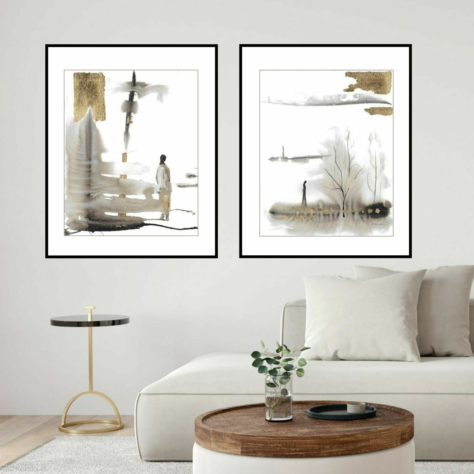 Dyptyk z cyklu „Obecność” 2x40x50 cm - ręcznie malowana i złocona grafika