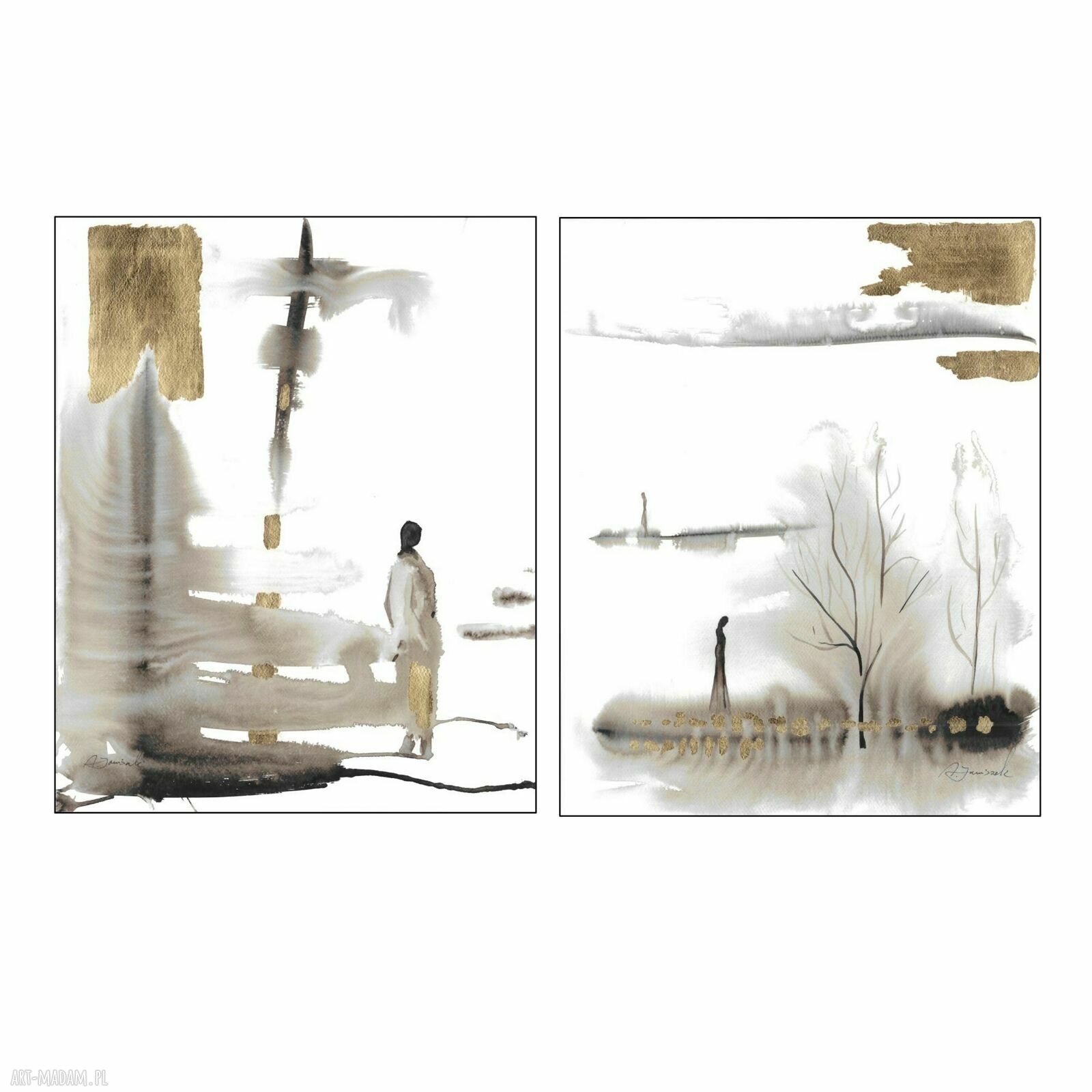 Dyptyk z cyklu „Obecność” 2x40x50 cm - ręcznie malowana i złocona grafika