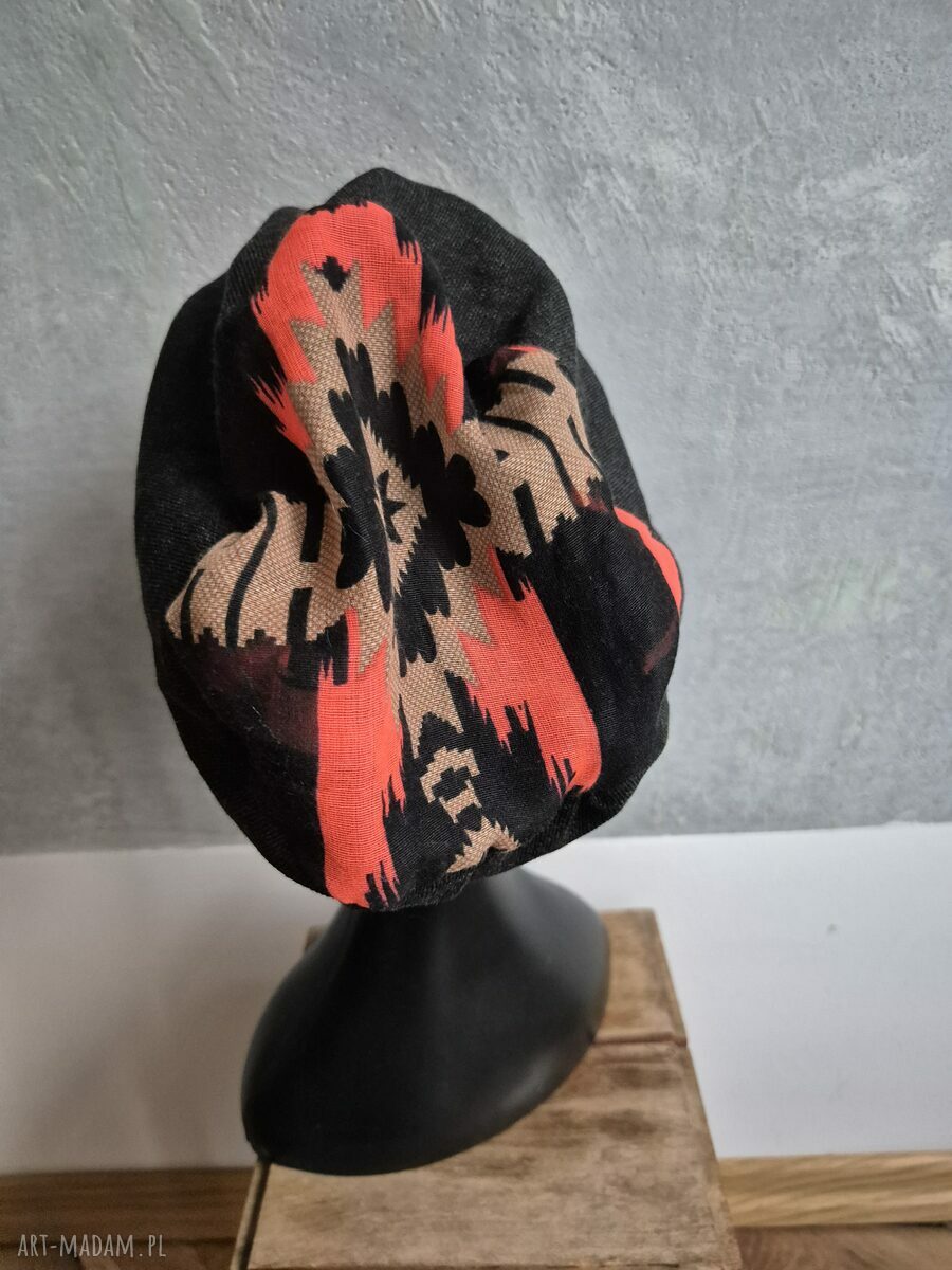 Czapka grafitowa z pomarańczą na podszewce - rozmiar uniwersalny (handmade)