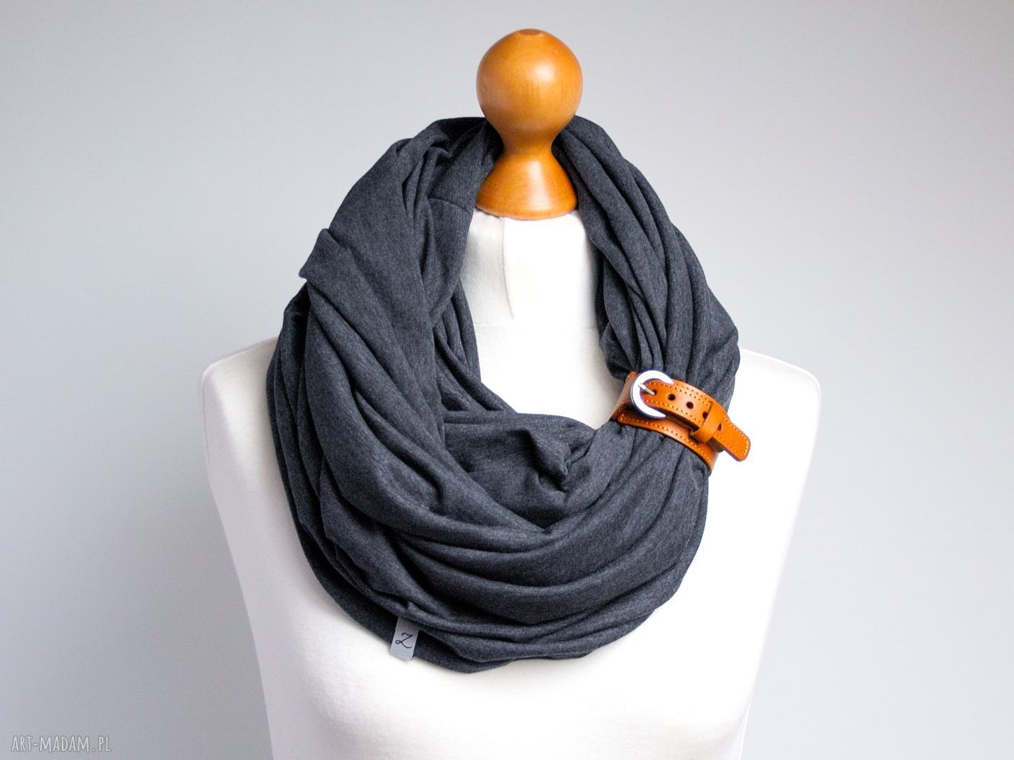 Grafitowy komin bawełniany z zapinką - tuba damska handmade