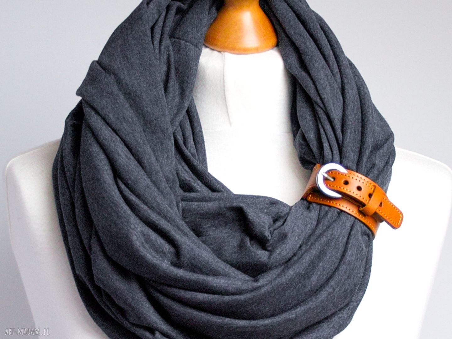 Grafitowy komin bawełniany z zapinką - tuba damska handmade