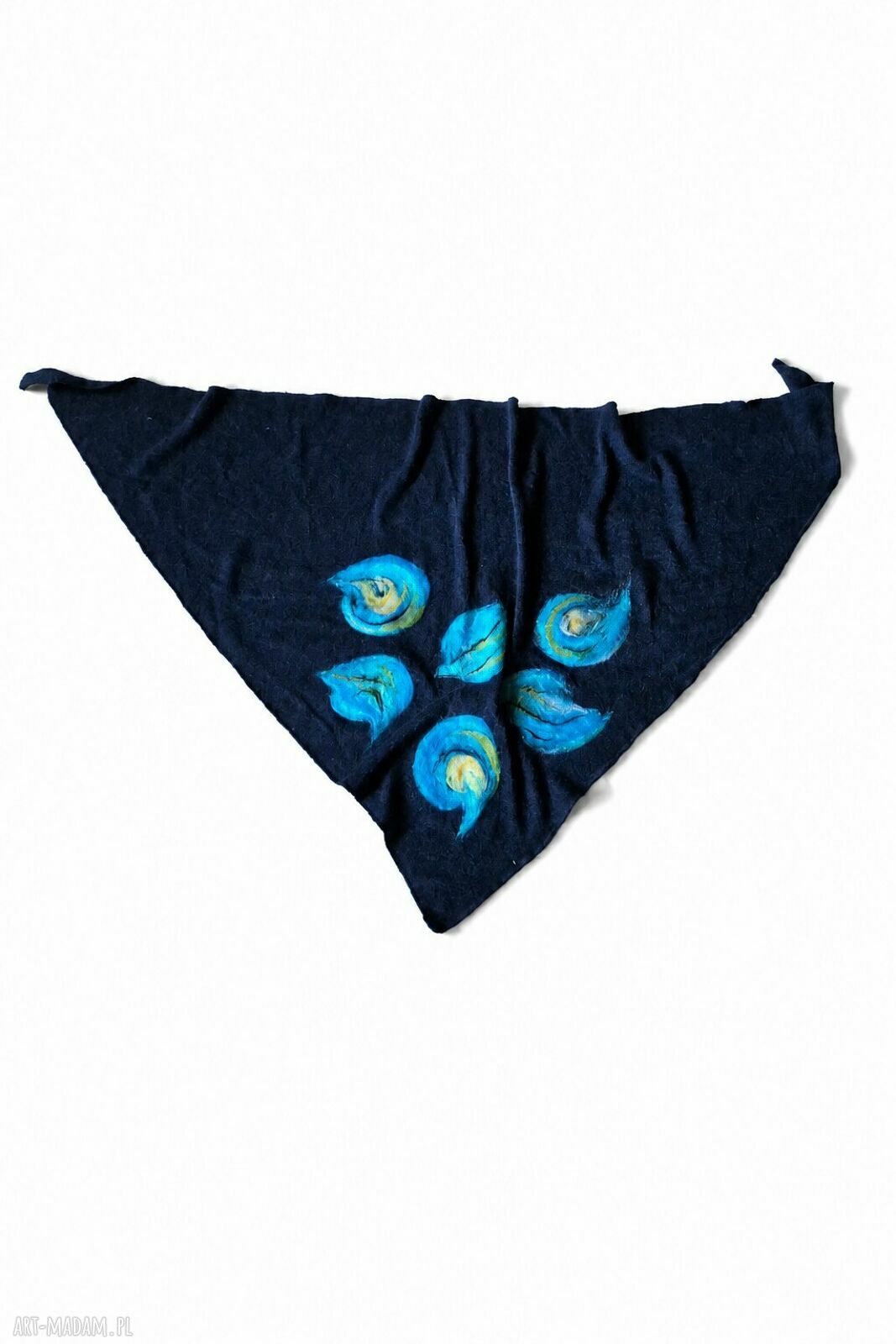 Granatowa wełniana chusta handmade z filcowanymi elementami