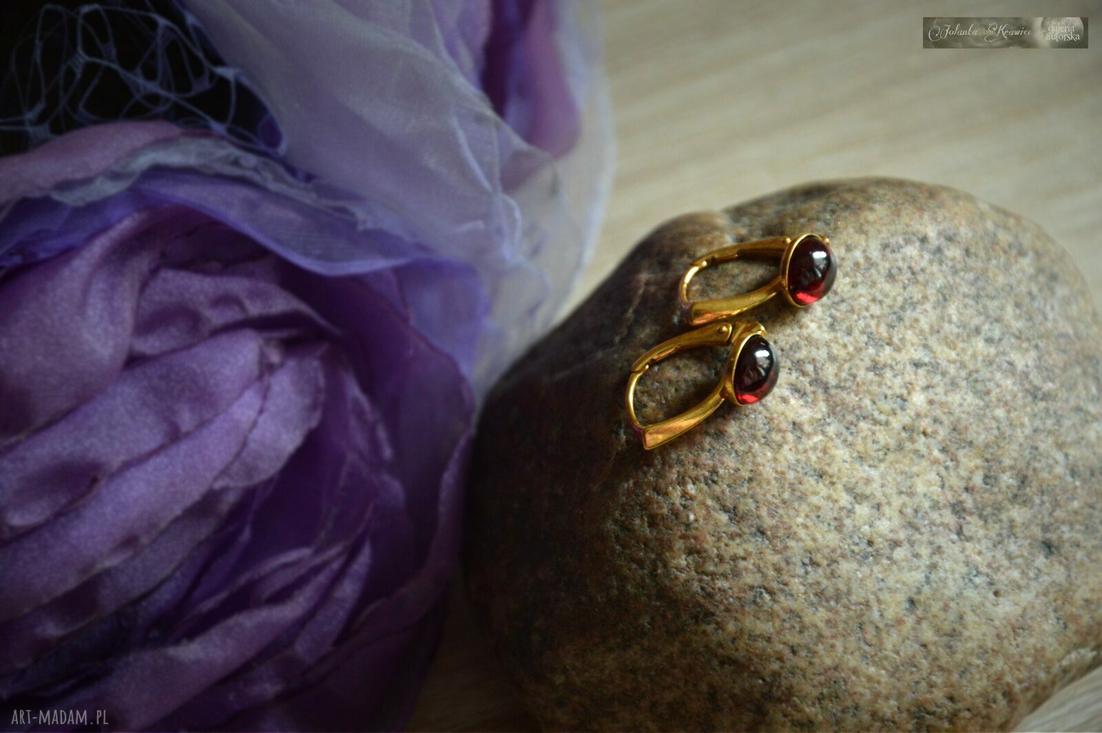 Granatowe kolczyki Rodolit ze srebra 925 i podwójnym 24K złotem - handmade