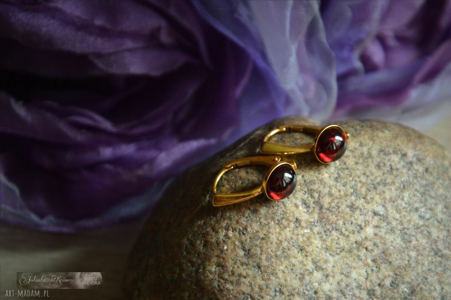 Granatowe kolczyki Rodolit ze srebra 925 i podwójnym 24K złotem - handmade