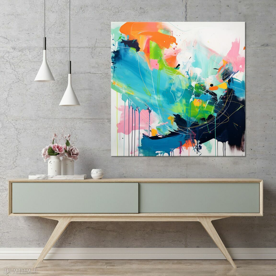 Granatowa abstrakcja na płótnie 50x50 cm - kolorowy obraz do salonu i biura