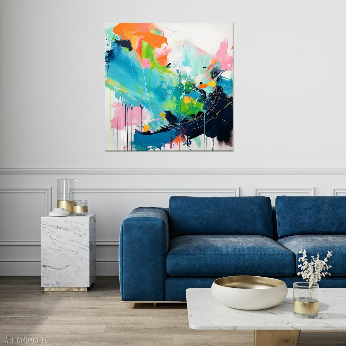 Granatowa abstrakcja na płótnie 50x50 cm - kolorowy obraz do salonu i biura