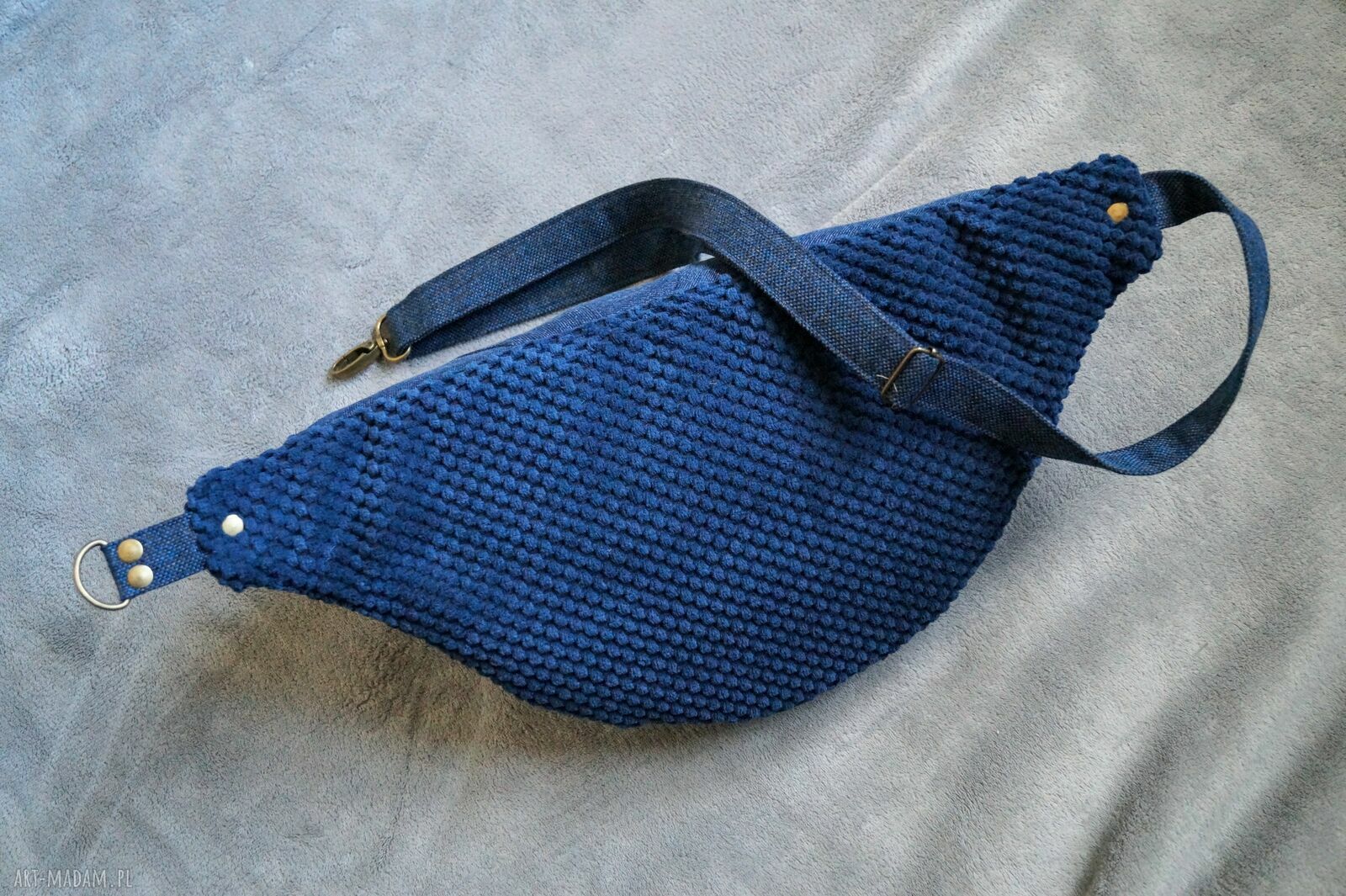 Granatowa nerka XXL z łączonych tkanin - nerkoplecak handmade