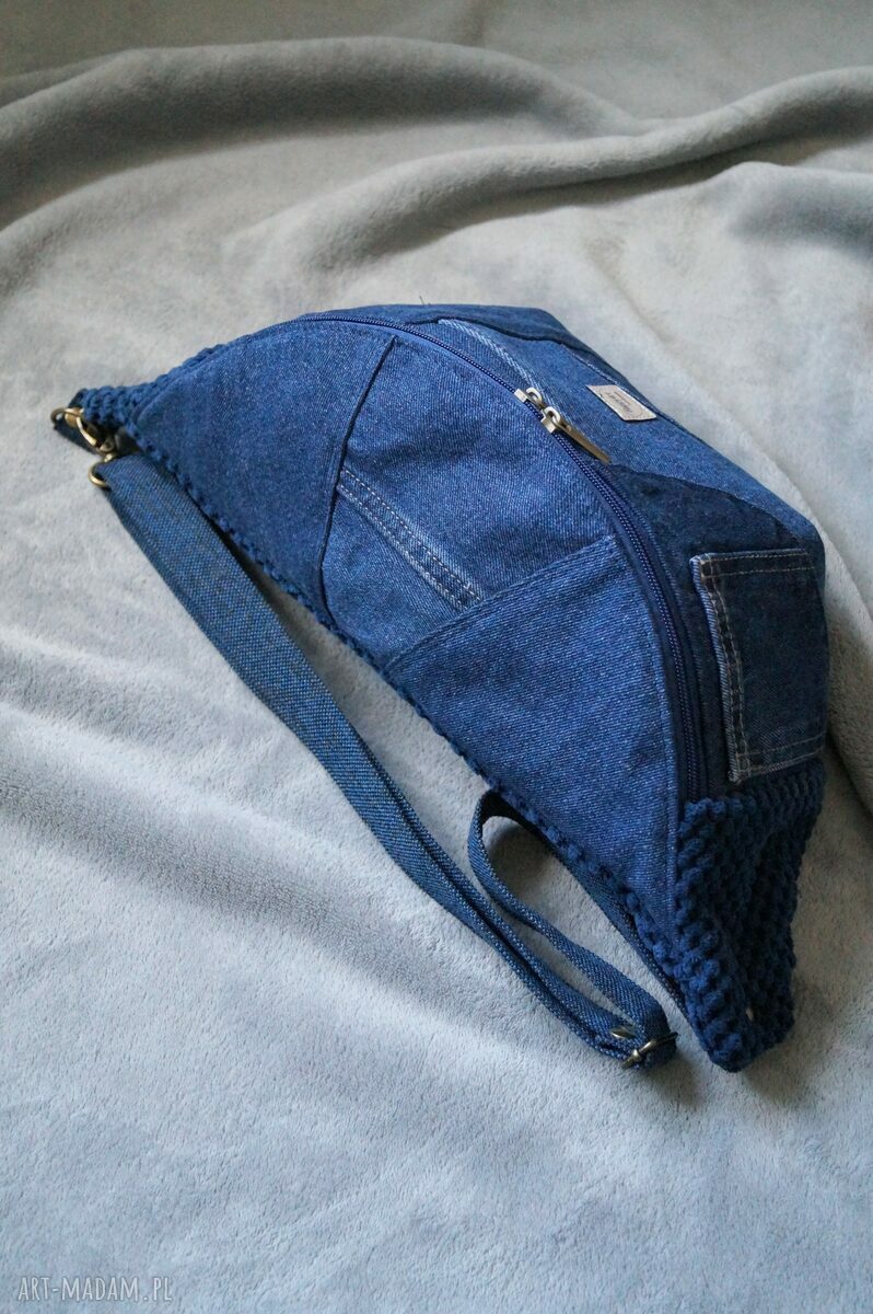Granatowa nerka XXL z łączonych tkanin - nerkoplecak handmade