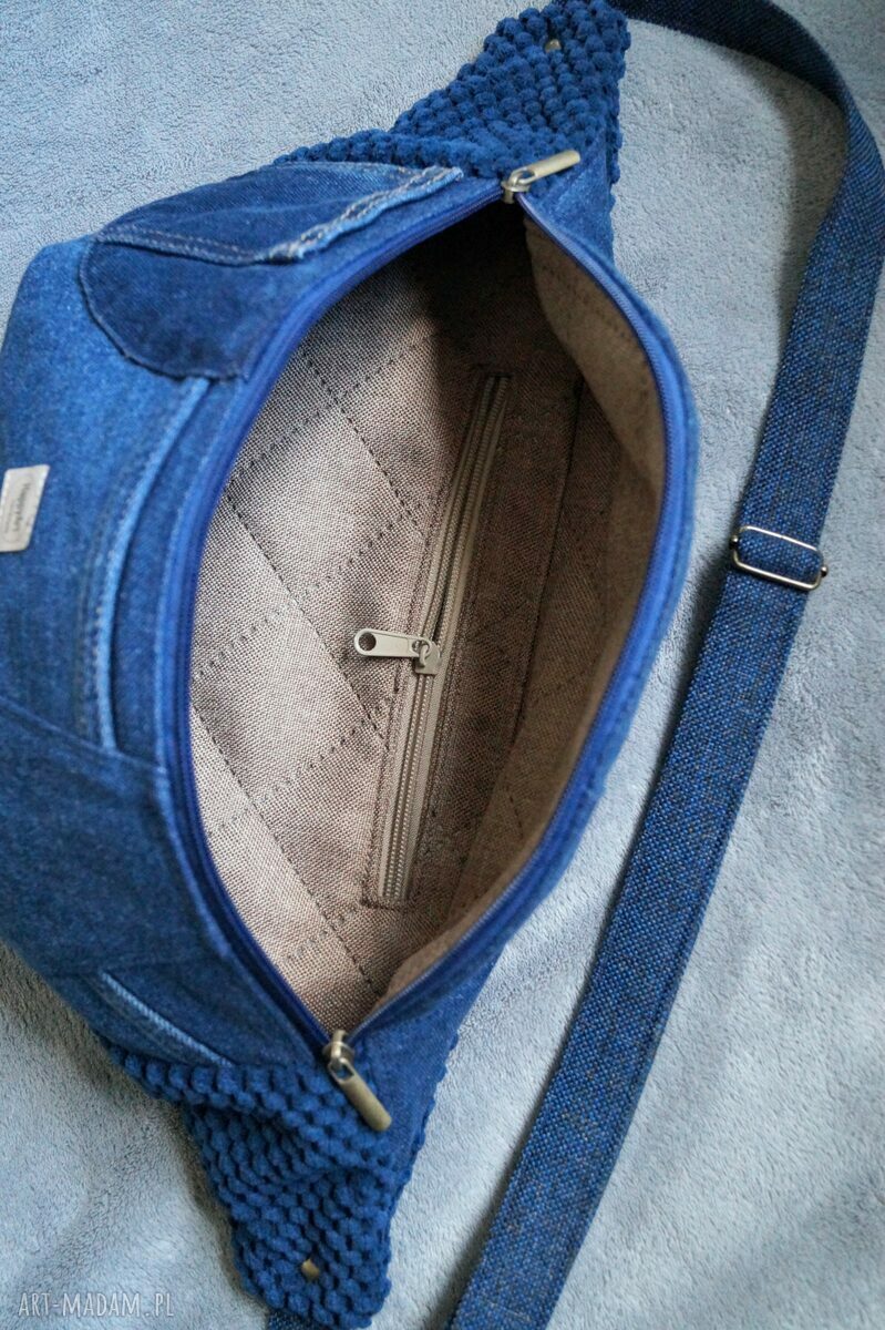 Granatowa nerka XXL z łączonych tkanin - nerkoplecak handmade