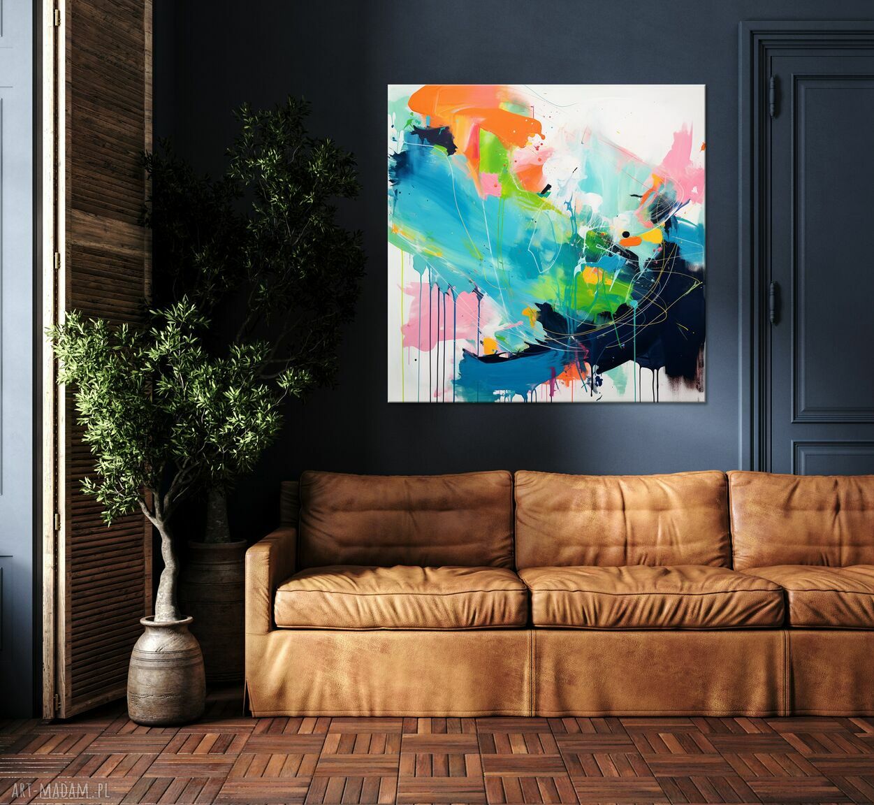 Granatowa abstrakcja na płótnie 50x50 cm - kolorowy obraz do salonu i biura