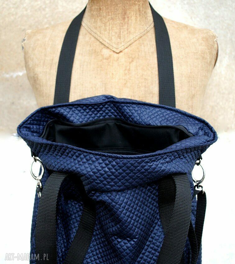 Granatowa pikowana torba na ramię w kształcie prostokąta - handmade Bags Philosophy