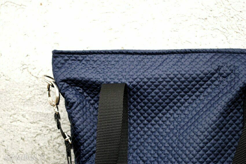 Granatowa pikowana torba na ramię w kształcie prostokąta - handmade Bags Philosophy