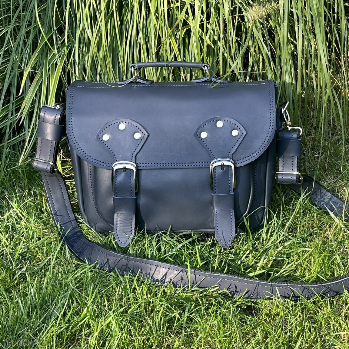 Granatowa skórzana torba ramię teczka niebieska męska naturalnej