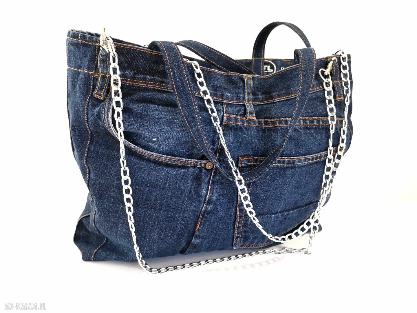 Granatowa torba z jeansu na ramię - handmade Gabiell