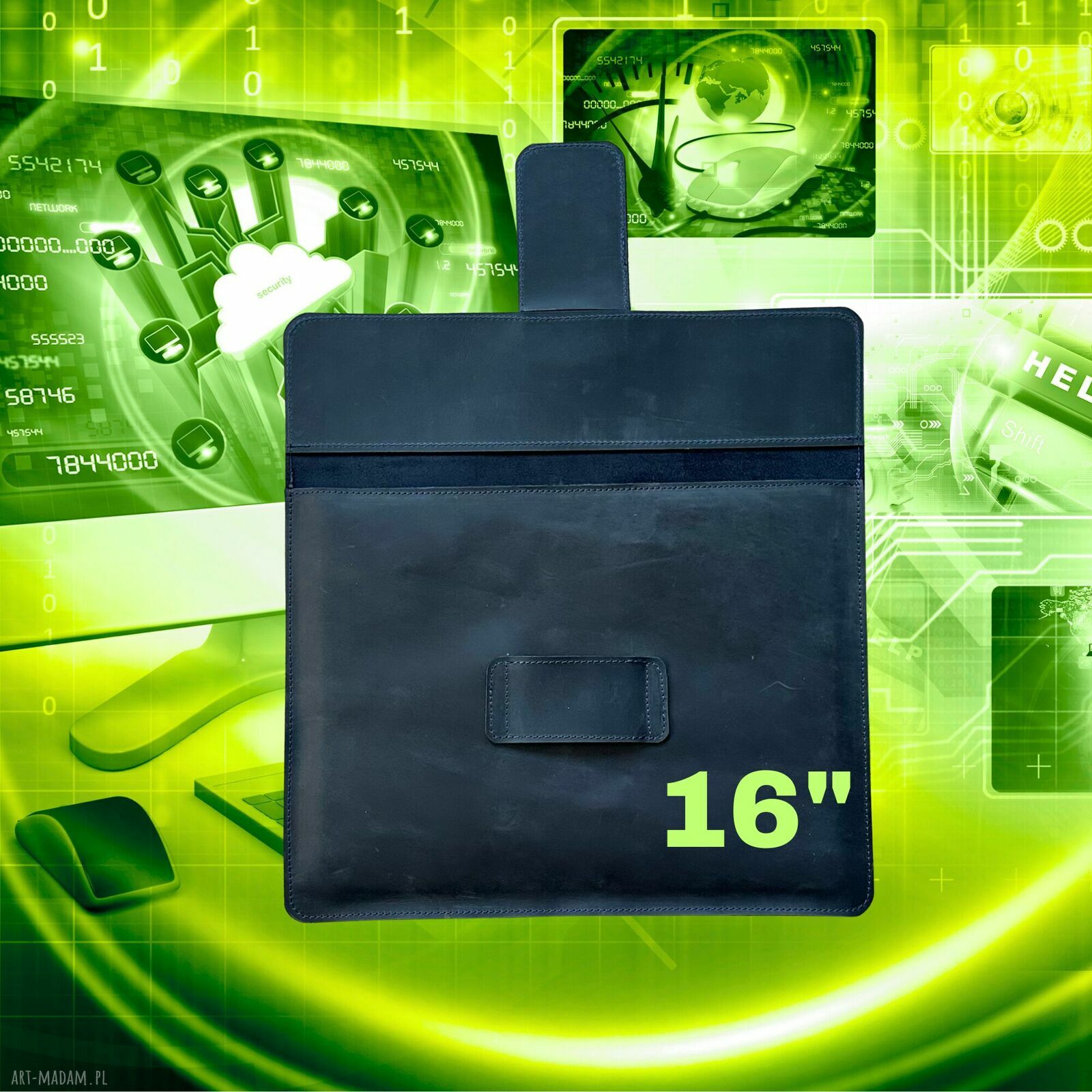 na laptopa: Granatowa torba skórzana na laptopa 16 cali. hand made